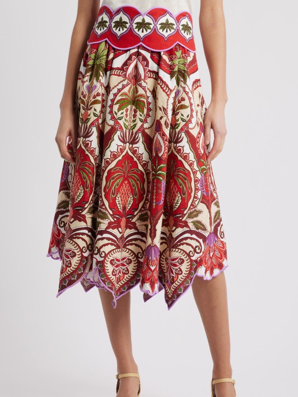 FARM Rio Odara Scallop Midi Skirt NWT Size XL